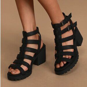 Fun Stuff Black High Heel Gladiator Sandals- 8.5